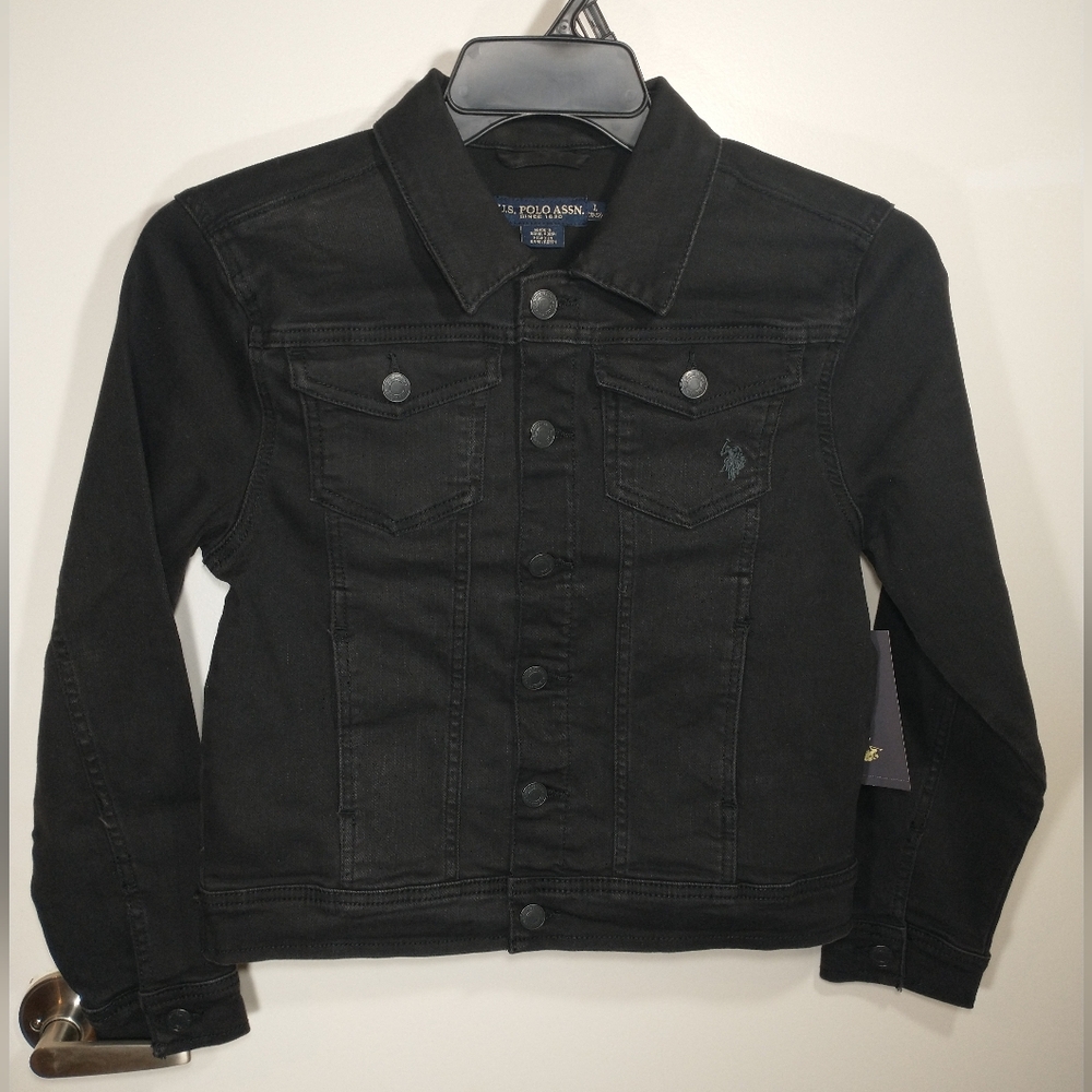U.S. Polo Assn. Black Denim Jacket, Size L (10/12) Kids Jean Jacket New With Tag